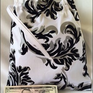 Bridal money bag or purse 11x12 black white embossed fabric hand crafted
